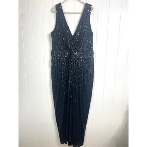Badgley Mischka Putting On The Glitz‎ Sequin Gown Black Formal Long Dress SZ 20